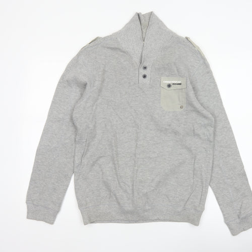 Dissident Men Grey M Military Style Henley Long Sleeve Cotton Top