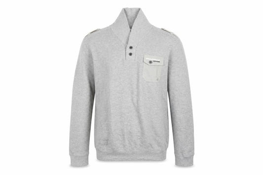 Front view of Dissident Men Grey M Military Style Henley Long Sleeve Cotton Top
