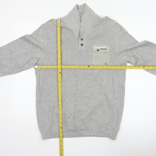 Dissident Men Grey M Military Style Henley Long Sleeve Cotton Top