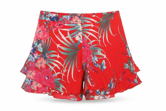 Boohoo Women’s Red Floral Tropical Ruffle Wrap Shorts UK 14