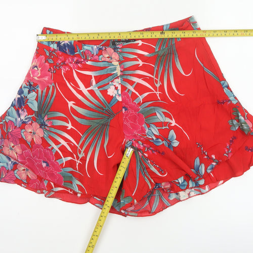 Boohoo Women’s Red Floral Tropical Ruffle Wrap Shorts UK 14