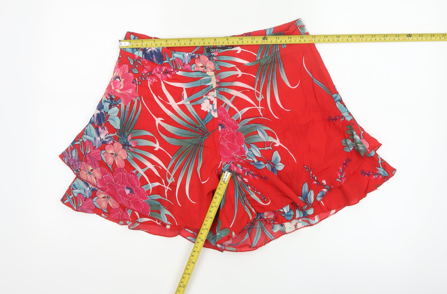 Boohoo Women’s Red Floral Tropical Ruffle Wrap Shorts UK 14