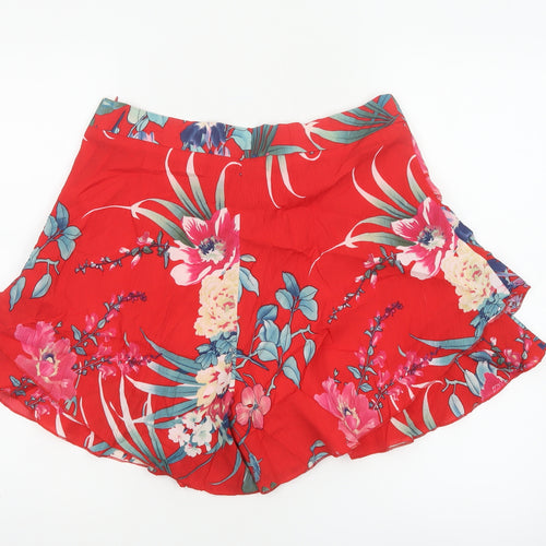 Boohoo Women’s Red Floral Tropical Ruffle Wrap Shorts UK 14