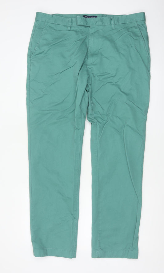 Joseph Turner Men’s Green 38R Cotton Straight Chino Trousers