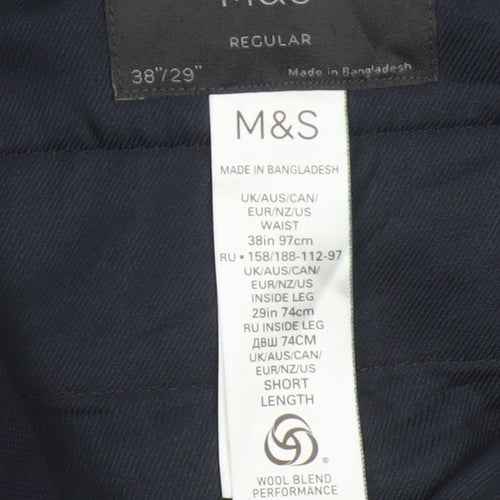 Marks & Spencer Men Blue 38in Wool Blend Dress Trousers 29in Leg