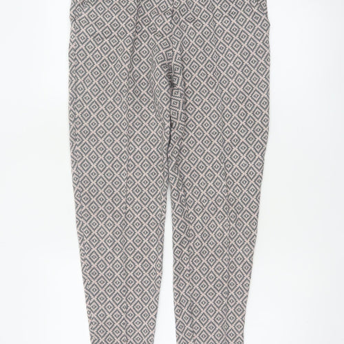 Next Women Grey Pink Geometric Tapered Trousers UK 8