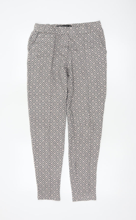 Next Women Grey Pink Geometric Tapered Trousers UK 8