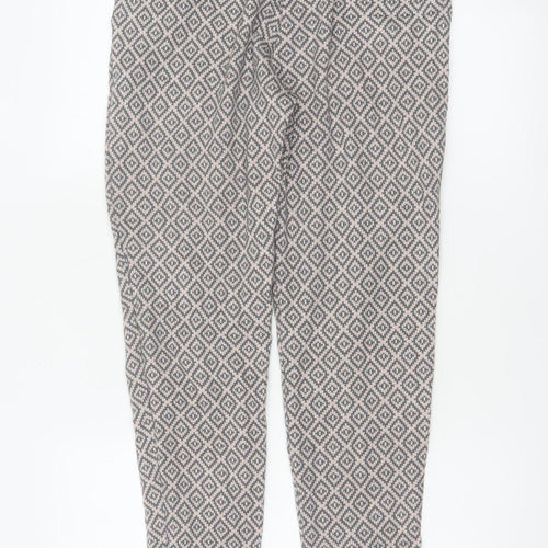 Next Women Grey Pink Geometric Tapered Trousers UK 8