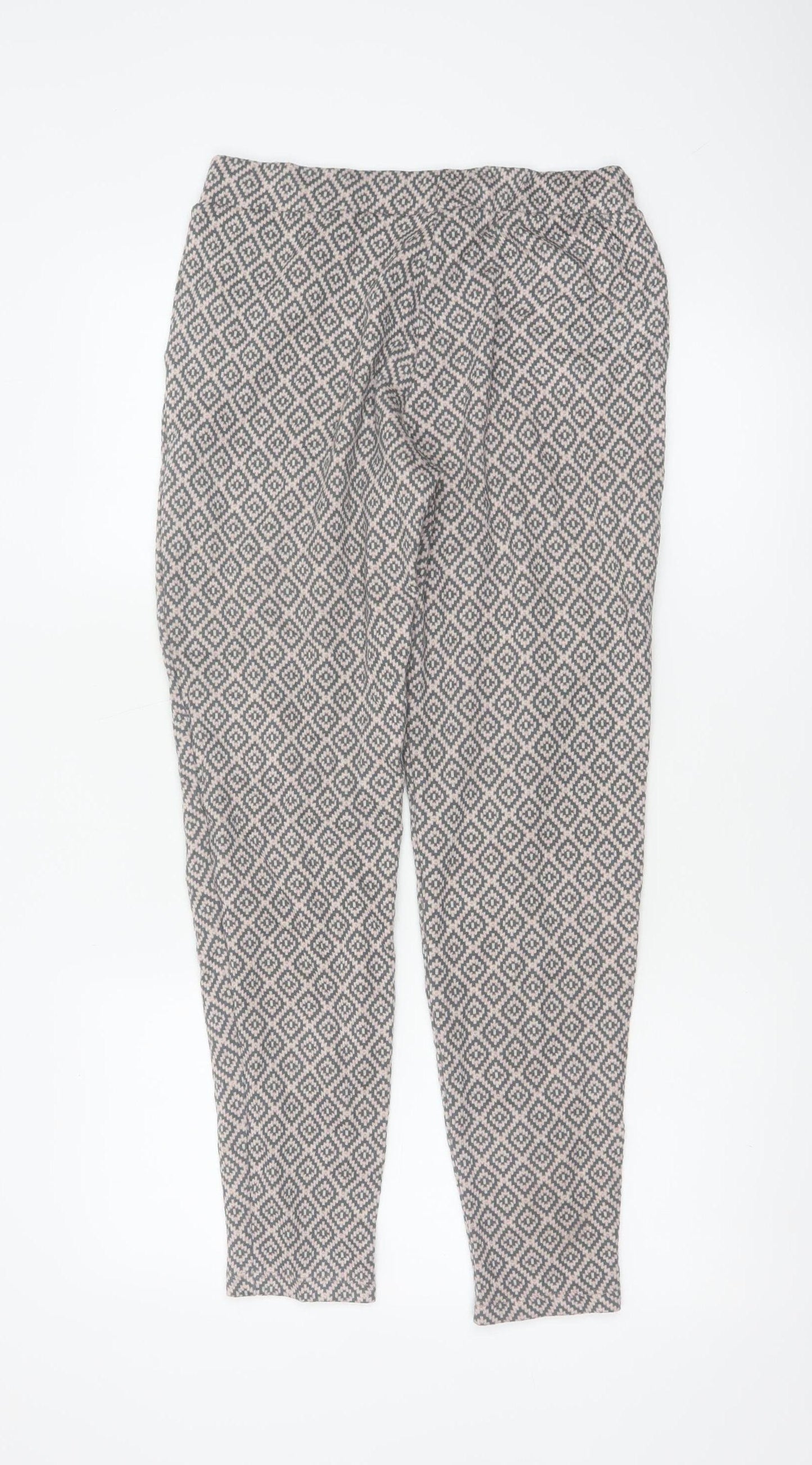Next Women Grey Pink Geometric Tapered Trousers UK 8