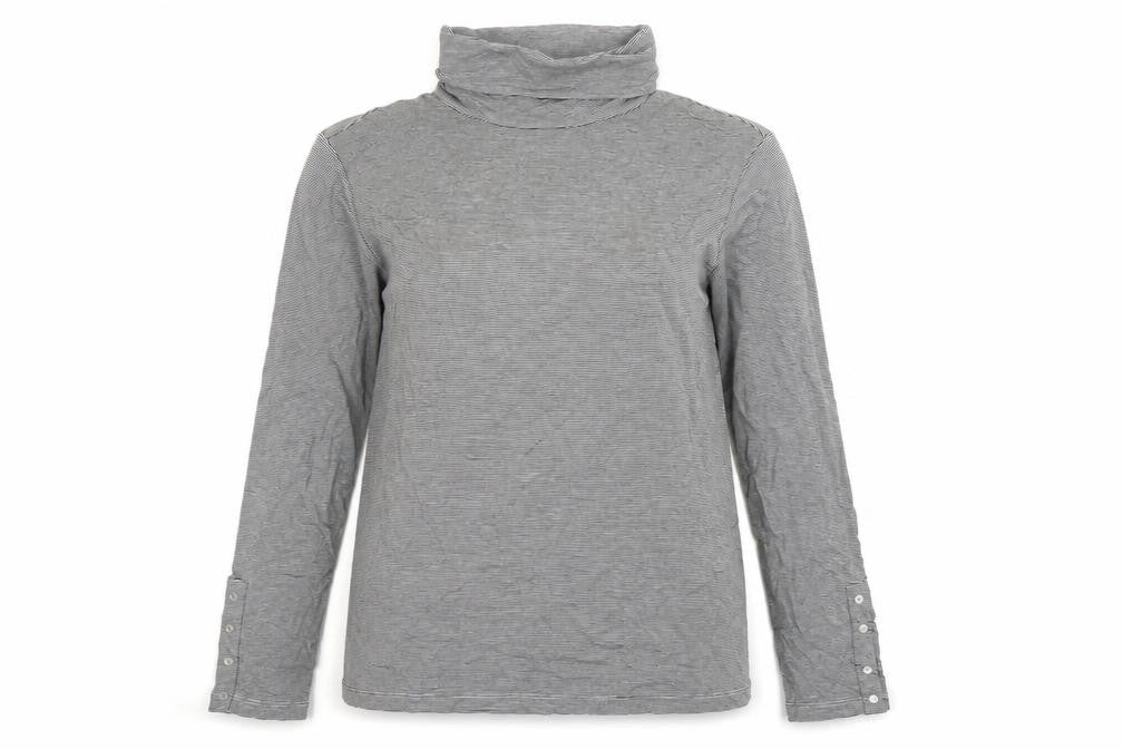 Front view of Windsmoor Women Grey Stripe Roll Neck Stretch Jersey Blouse M