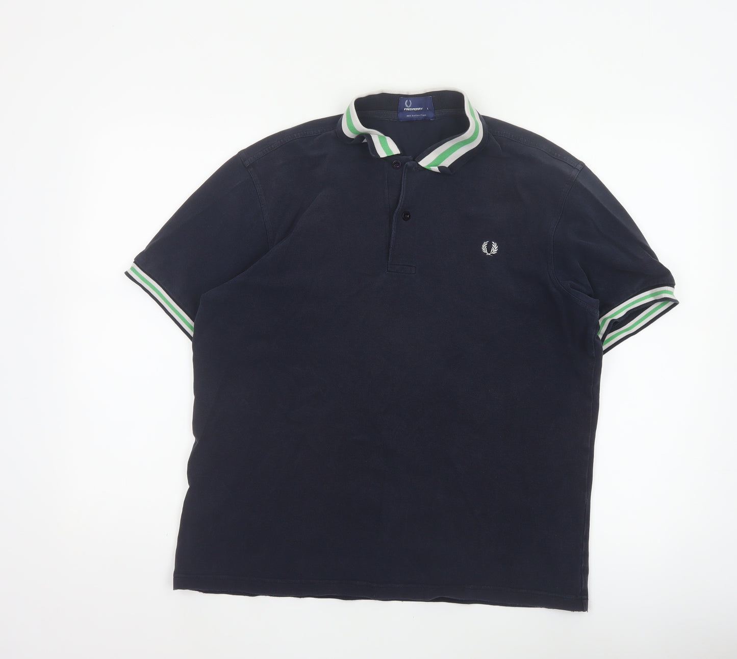 Fred Perry Men’s Blue L Cotton Pique Polo Shirt Striped Trim
