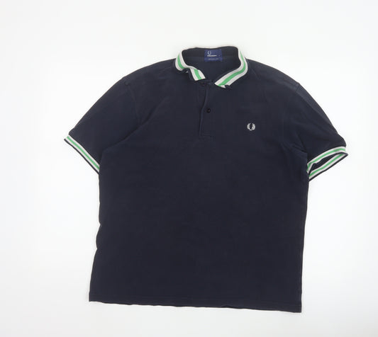 Fred Perry Men’s Blue L Cotton Pique Polo Shirt Striped Trim