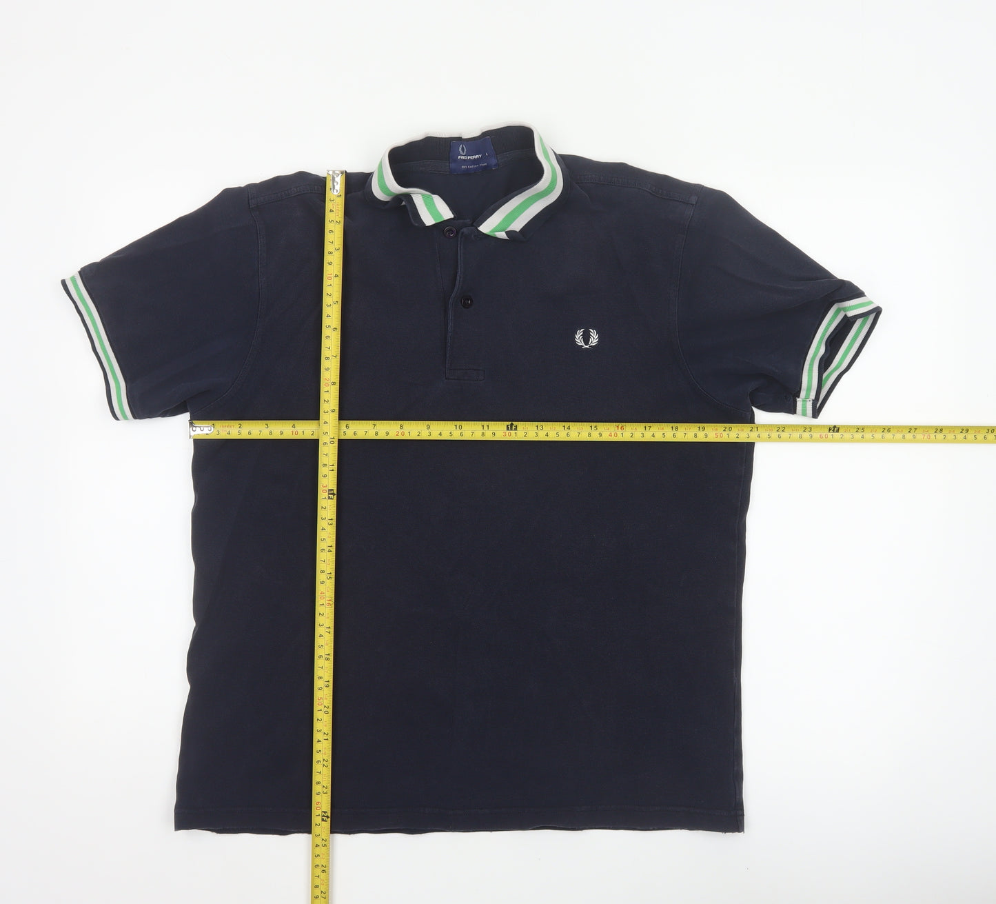 Fred Perry Men’s Blue L Cotton Pique Polo Shirt Striped Trim