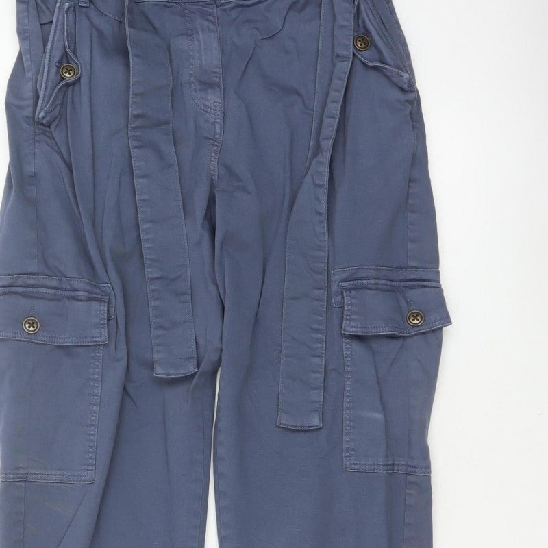 Marks and Spencer Women Blue UK 14 Short Cargo Belted Trousers