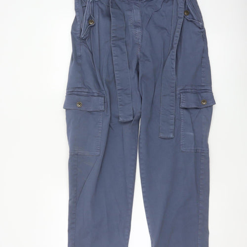 Marks and Spencer Women Blue UK 14 Short Cargo Belted Trousers