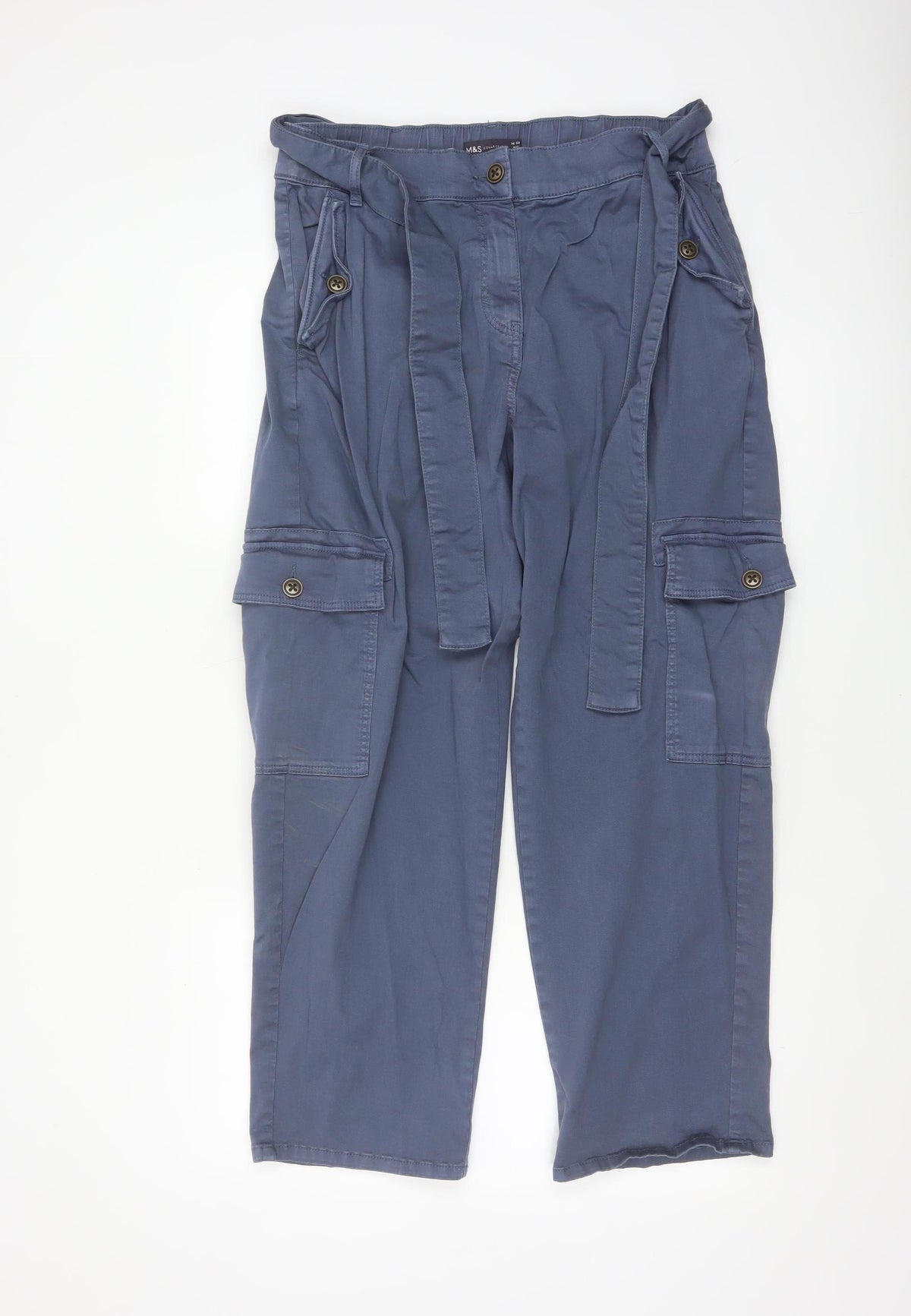 Marks and Spencer Women Blue UK 14 Short Cargo Belted Trousers