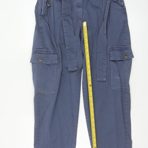 Marks and Spencer Women Blue UK 14 Short Cargo Belted Trousers
