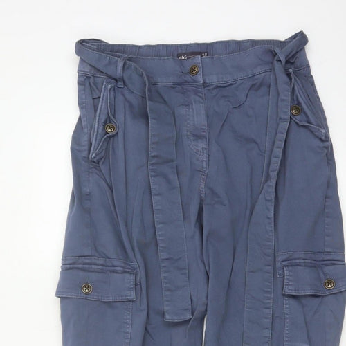 Marks and Spencer Women Blue UK 14 Short Cargo Belted Trousers