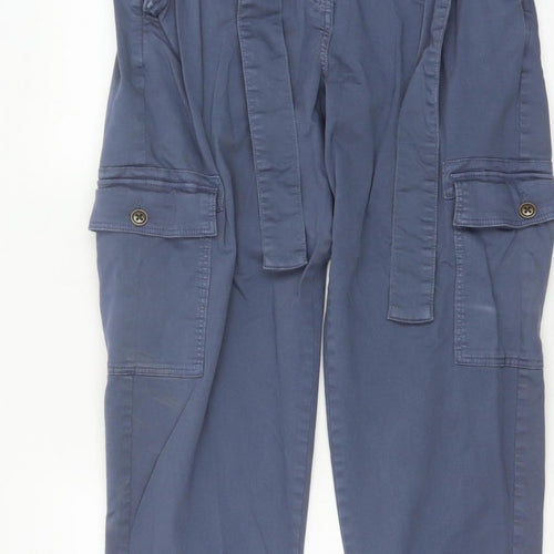 Marks and Spencer Women Blue UK 14 Short Cargo Belted Trousers