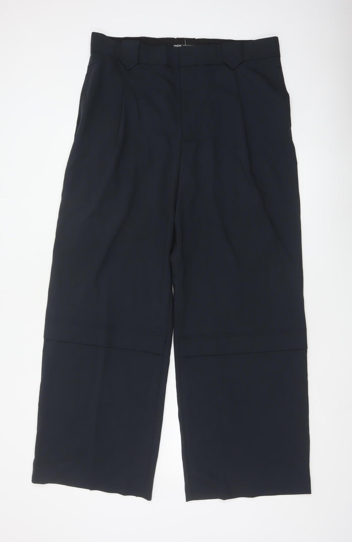 Zara Women Black XL Wide-Leg Tailored Stretch Trousers Workwear