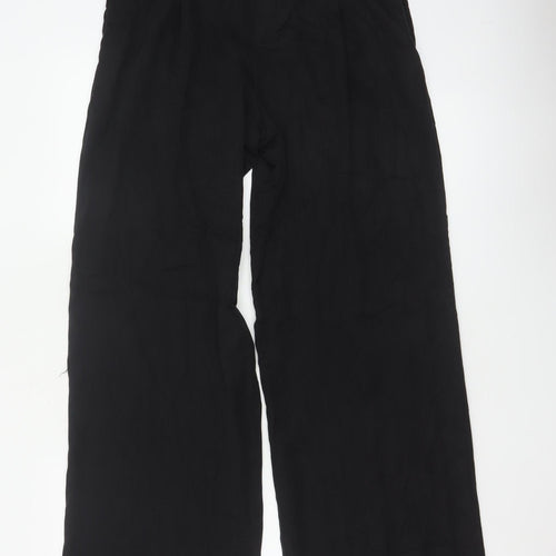 Zara Women Black UK 12 Wide-Leg High Rise Lyocell Dress Trousers