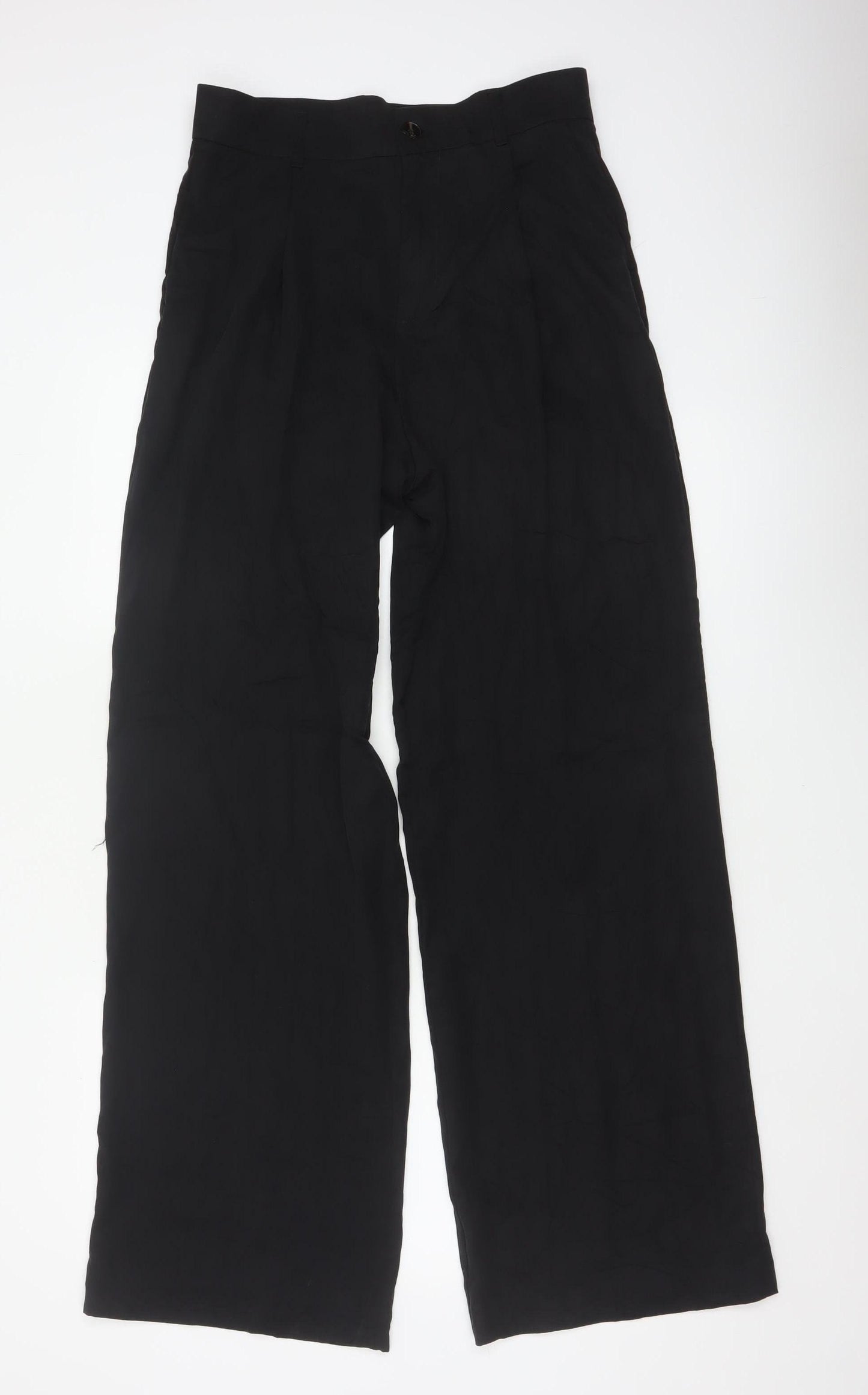 Zara Women Black UK 12 Wide-Leg High Rise Lyocell Dress Trousers