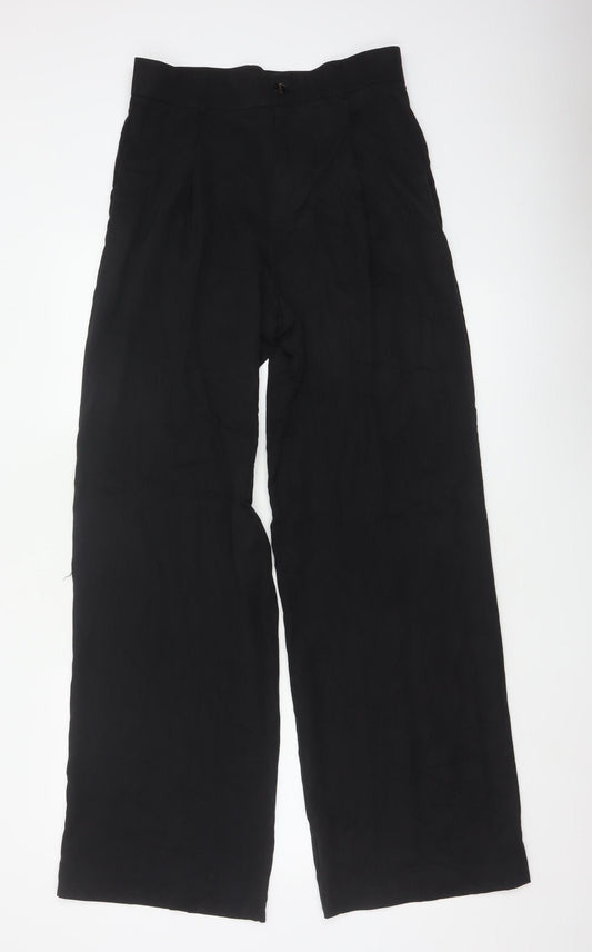 Zara Women Black UK 12 Wide-Leg High Rise Lyocell Dress Trousers