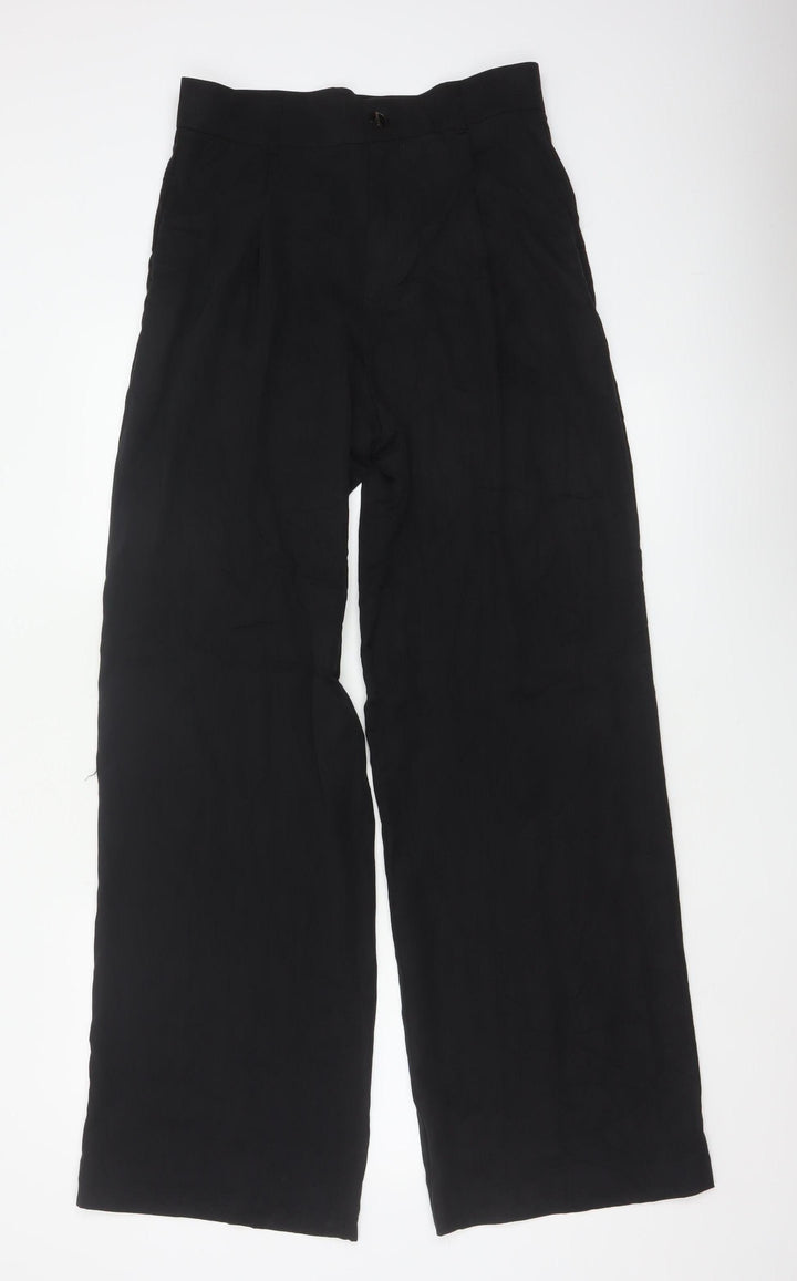 Zara Women Black UK 12 Wide-Leg High Rise Lyocell Dress Trousers