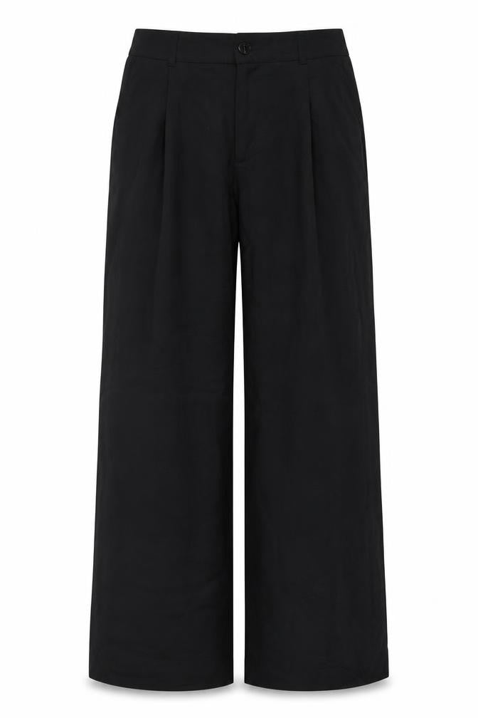 Zara Women Black UK 12 Wide-Leg High Rise Lyocell Dress Trousers