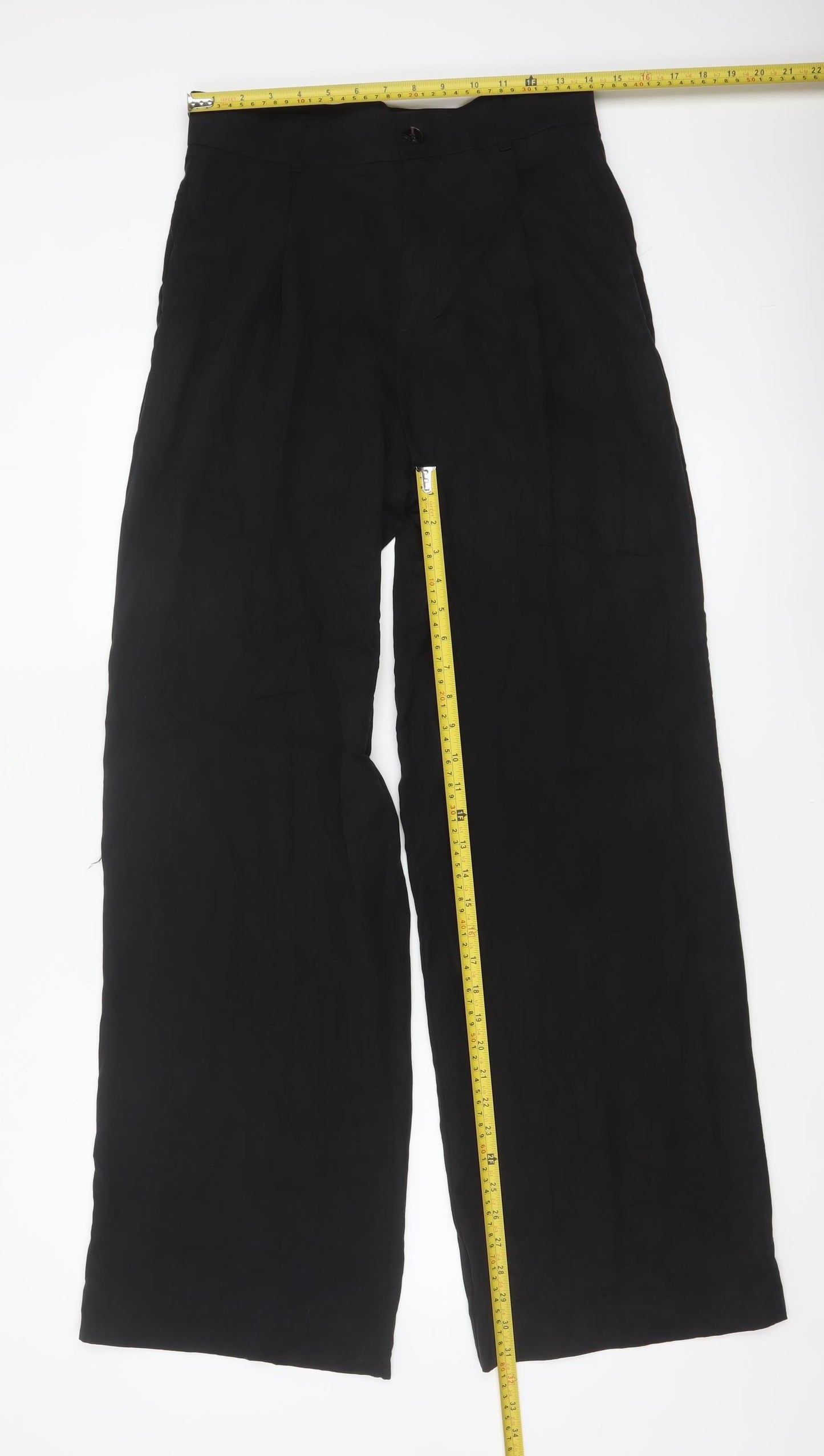 Zara Women Black UK 12 Wide-Leg High Rise Lyocell Dress Trousers