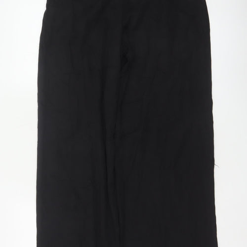 Zara Women Black UK 12 Wide-Leg High Rise Lyocell Dress Trousers