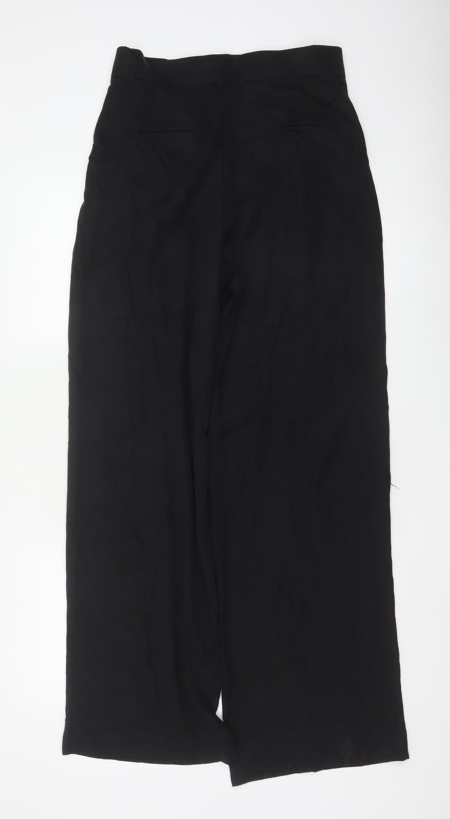 Zara Women Black UK 12 Wide-Leg High Rise Lyocell Dress Trousers
