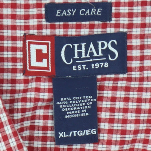 Chaps Men's Red Check Short Sleeve XL Button-Up Easy Care Shirt