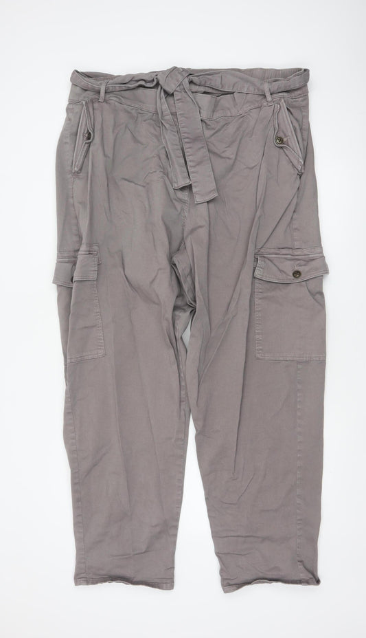M&S Women’s Grey Size 24 Long Cargo Tapered Belted Trousers