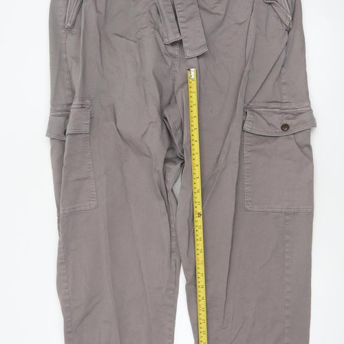 M&S Women’s Grey Size 24 Long Cargo Tapered Belted Trousers