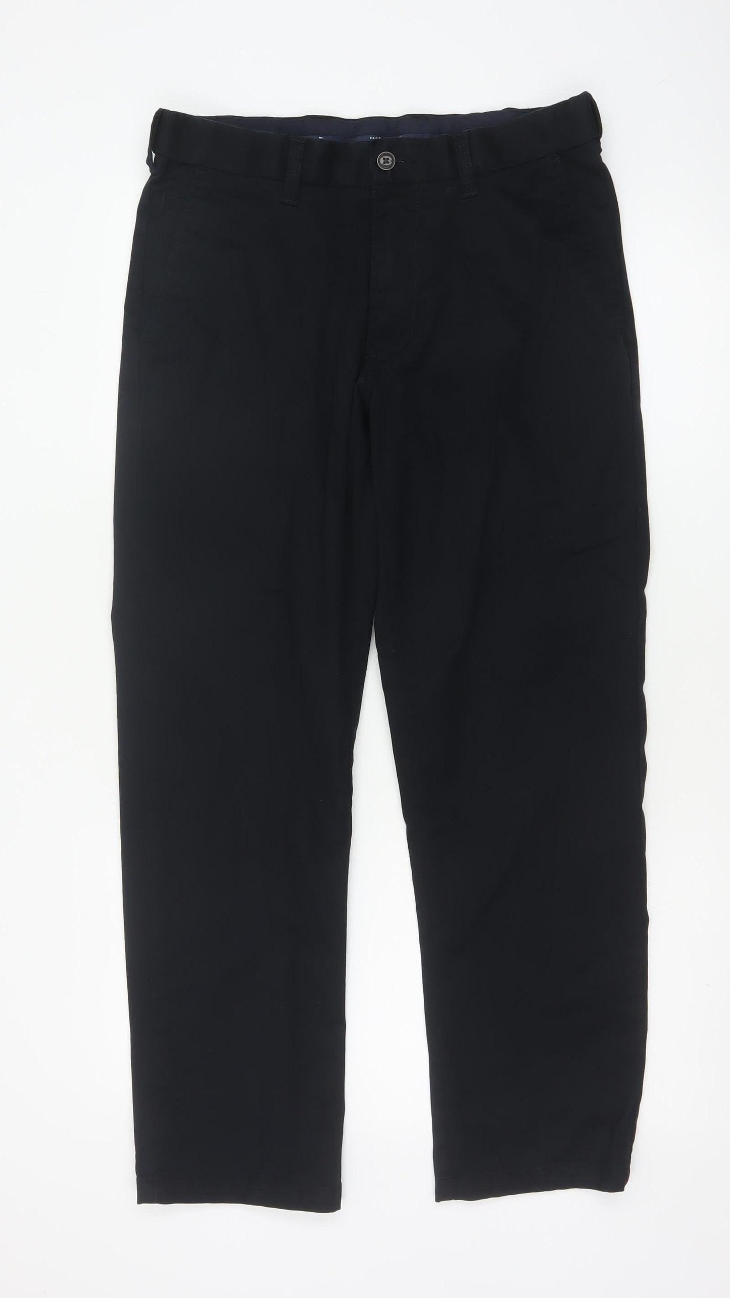 Marks and Spencer Men Black 32/29 Regular Fit Stretch Chino Trousers