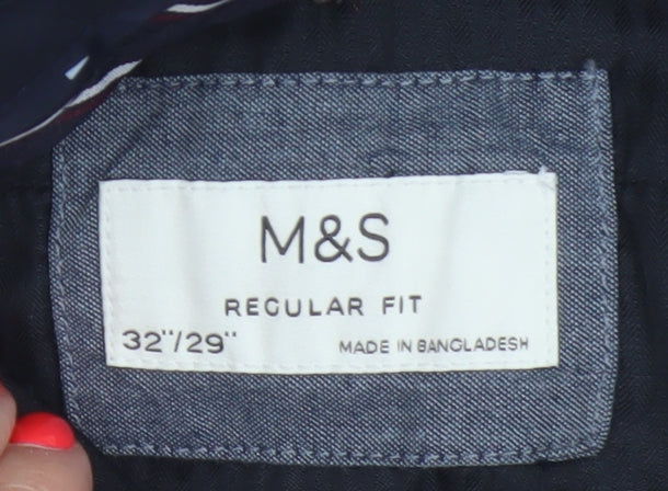 Marks and Spencer Men Black 32/29 Regular Fit Stretch Chino Trousers