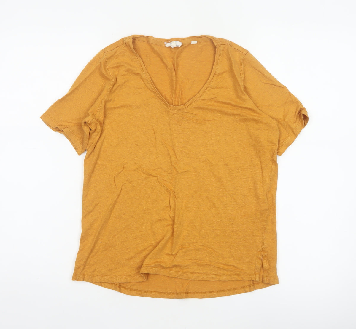 Fat Face Women Yellow Linen V-Neck Short Sleeve T-Shirt UK 8