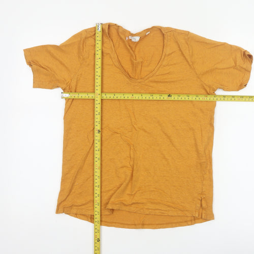 Fat Face Women Yellow Linen V-Neck Short Sleeve T-Shirt UK 8