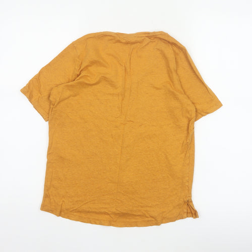 Fat Face Women Yellow Linen V-Neck Short Sleeve T-Shirt UK 8