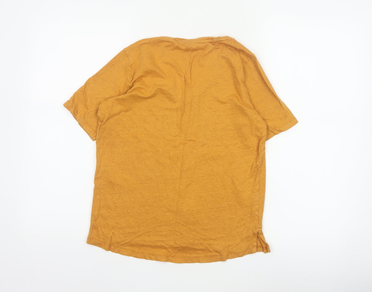 Fat Face Women Yellow Linen V-Neck Short Sleeve T-Shirt UK 8
