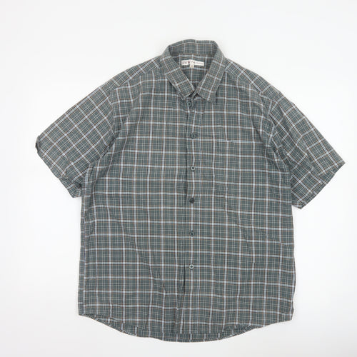 EWM Men’s Green Plaid Cotton Short Sleeve Button-Up Shirt Size M