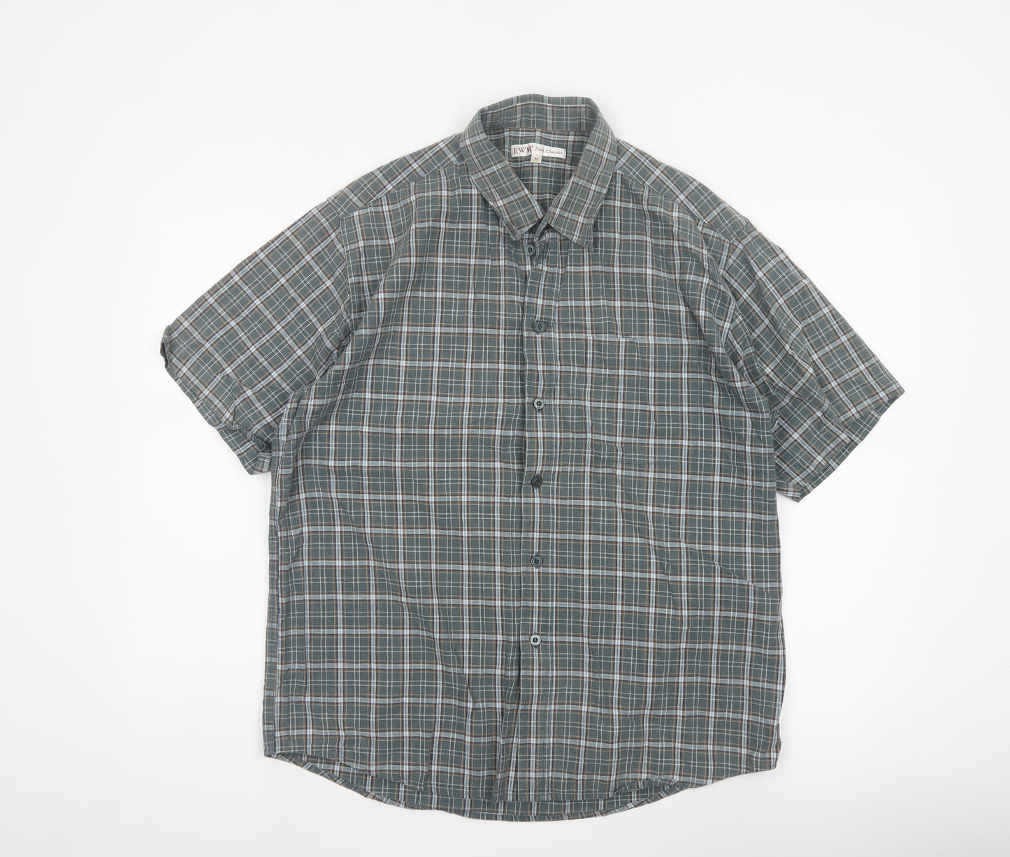 EWM Men’s Green Plaid Cotton Short Sleeve Button-Up Shirt Size M