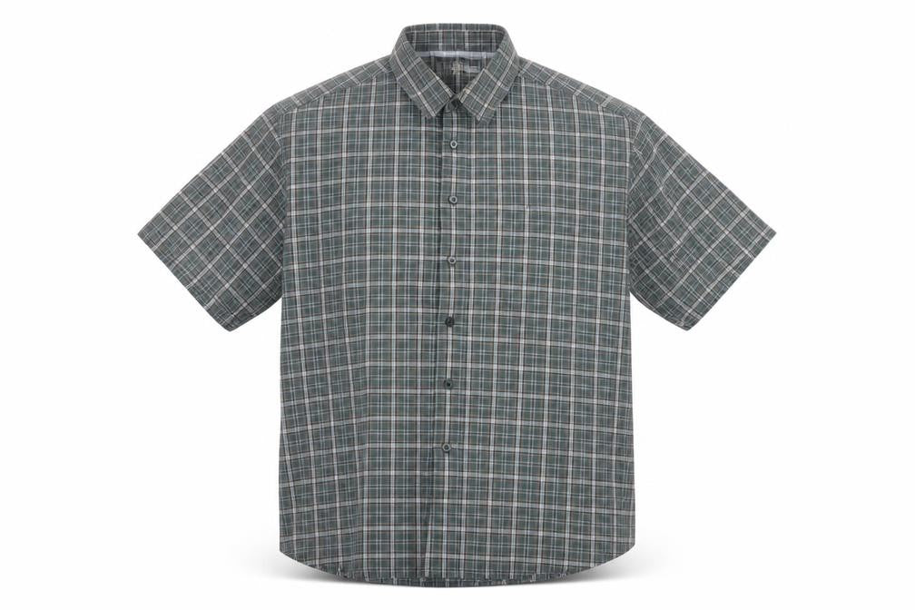 EWM Men’s Green Plaid Cotton Short Sleeve Button-Up Shirt Size M