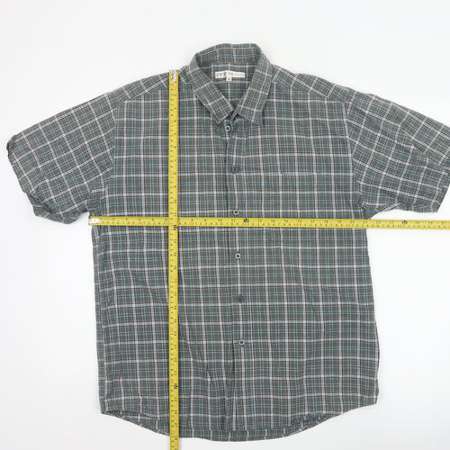EWM Men’s Green Plaid Cotton Short Sleeve Button-Up Shirt Size M