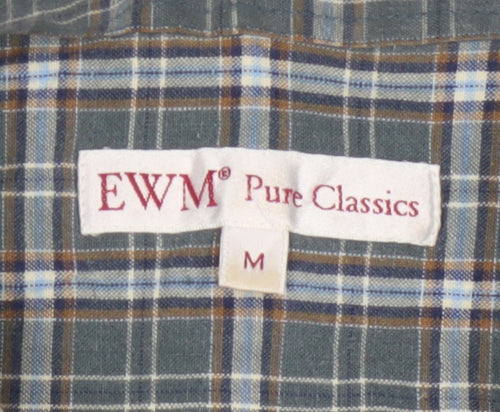 EWM Men’s Green Plaid Cotton Short Sleeve Button-Up Shirt Size M