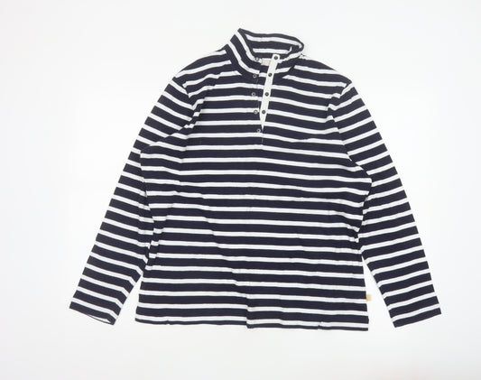 Sportscraft Women Blue White Striped 2XL Cotton Long Sleeve Polo Top