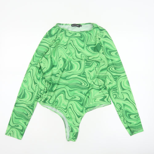 PrettyLittleThing Women Green UK 14 70s Swirl Long Sleeve Bodysuit