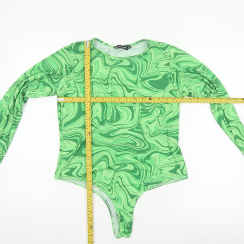PrettyLittleThing Women Green UK 14 70s Swirl Long Sleeve Bodysuit