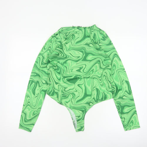 PrettyLittleThing Women Green UK 14 70s Swirl Long Sleeve Bodysuit